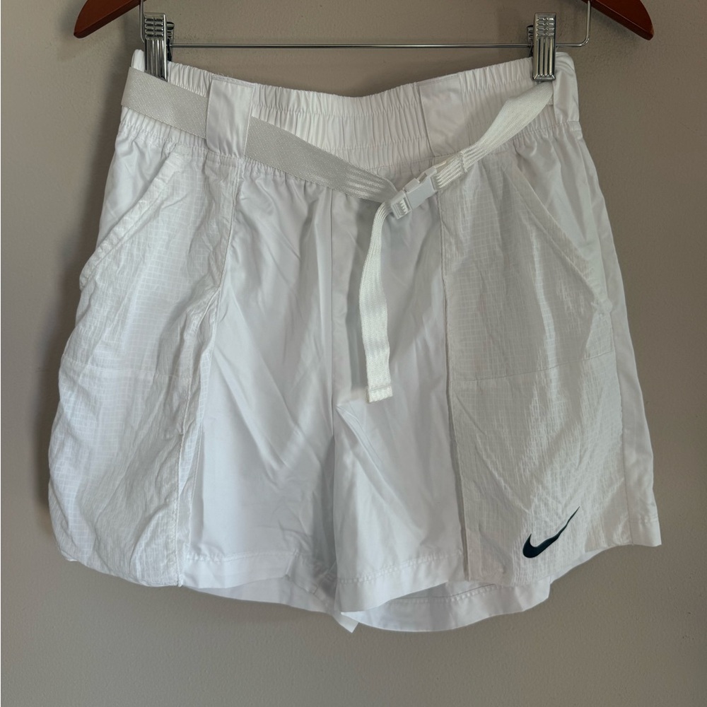 Nike White Athletic Shorts with Black Swoosh